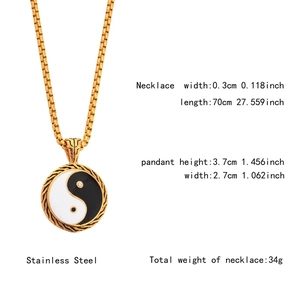 Golden Tai Chi Yin Yang pendant necklace in stainless steel with square box chain