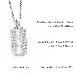Collier avec pendentif lame glacée en alliage d'argent et chaîne box carrée pour hommes