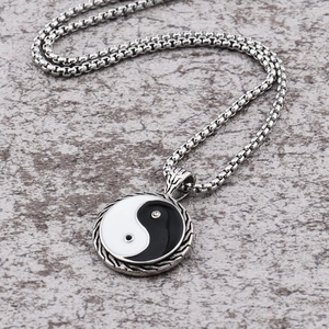 Titanium steel Tai Chi Yin Yang pendant necklace with retro silver box chain
