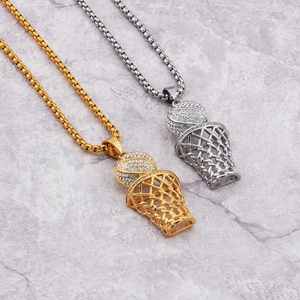 Collar de Colgante de Baloncesto Hip Hop Acero de Titanio Inoxidable Strass Aro Joyería Cadena de Caja para Hombre Mujer