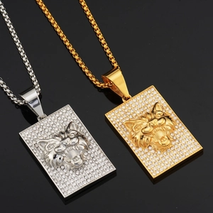 Détails des pendentifs tête de tigre punk en or et argent avec cristaux scintillants