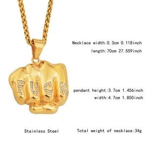 Collier poing en acier inoxydable doré avec cristaux et chaîne torsadée pour hommes