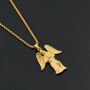 Exquisite goldene Engel-Gebetshalskette mit Boxkette und funkelnden Zirkoniasteinen