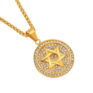 Elegant gold-plated hexagram star pendant necklace with crystal pave on spiga chain