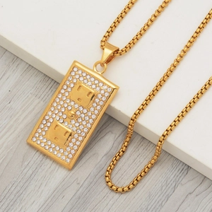 Hip-hop gold necklace with iced out power socket pendant on white box chain