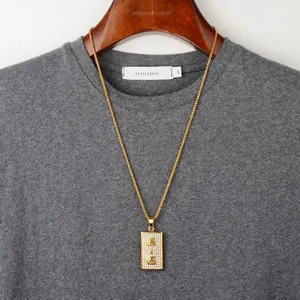 Fashionable gold rectangular pendant necklace with sparkling micro-pave crystals for women