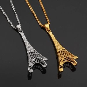 Fashion Eiffel Tower Pendant Necklace For Men Women Stainless Steel Long Chain Jewelry Gold Minimalist Architecture Style