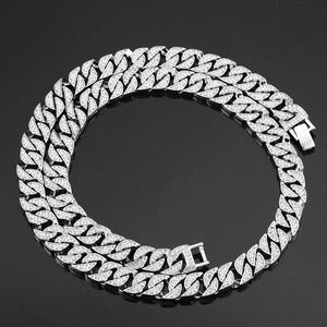 Collier Chaîne Cubaine Hip Hop Iced Out pour Hommes Femmes Plaqué Or Argent Incrusté de Strass Alliage Bijoux de Mode