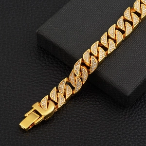Bracelet Cuban link doré hip hop serti de diamants avec fermoir pliant solide