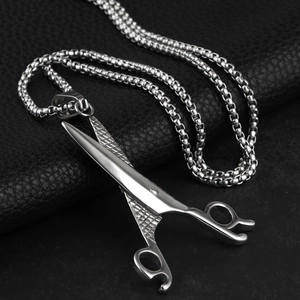 Polished titanium steel scissors pendant necklace with sleek box chain in silver finish