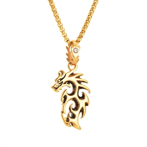 Collana con pendente drago traforato in finitura oro con catena a scatola e zircone