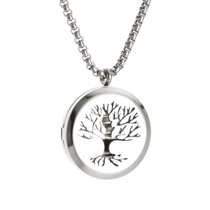 Polished stainless steel tree of life medallion necklace with a durable box chain