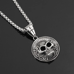 Vintage Stainless Steel Skull Pendant Necklace With Cross Detailed Bail Punk Hip Hop Rock Box Chain Jewelry For Men Women