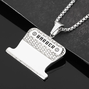 Hip hop razor blade pendant necklace for men and women made of durable silver titanium steel