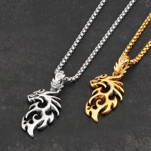 Collana con Ciondolo a Forma di Drago in Acciaio Inossidabile Vintage per Uomo Donna Hip Hop Gioielli Drago con Strass