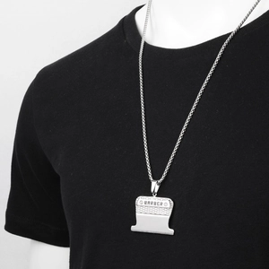 Barber blade pendant necklace in silver titanium steel with a square pearl chain for men