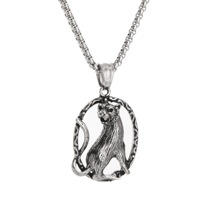 Collier Pendentif Léopard Hip Hop Vintage Acier Au Titane Guépard Animal Collier Avec Chaîne Vénitienne Bijoux Rétro Pour Hommes