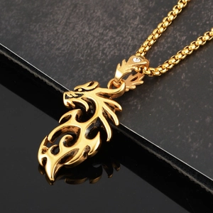Collana con ciondolo a forma di drago hip hop in oro lucido con cristallo lucente