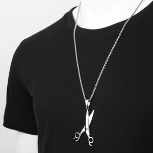 Hip hop style silver scissors pendant necklace in polished stainless steel for men and women