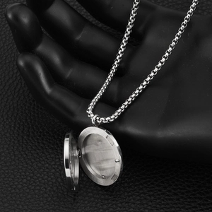 Sleek silver tree of life locket necklace in stainless steel with square box chain