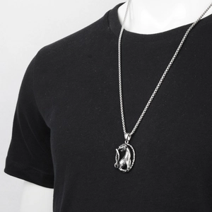 Collier avec pendentif guépard hip-hop en acier titane argenté rétro sur un mannequin noir