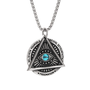 Retro hip-hop masonic triangle eye steel pendant necklace for men and women