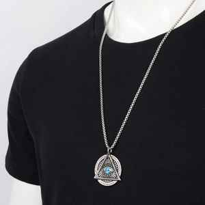 Unisex Freemason triangle pyramid pendant necklace with all-seeing eye and steel chain