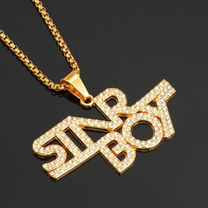 Hip hop STARBOY letter pendant necklace with sparkling rhinestones on golden box chain
