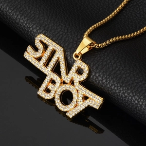 Hip hop STARBOY letter pendant necklace with sparkling white crystals in gold finish