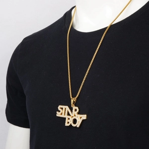 Hip hop STAR BOY letter pendant necklace with gold plating and iced out crystal diamonds