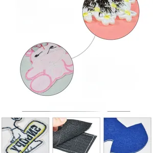 Macro shot showing embroidery patch cutting edge and multiple heat melt adhesive backing types