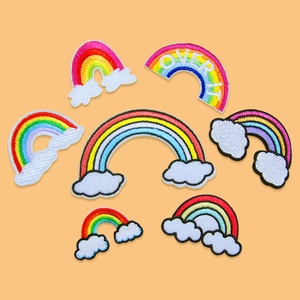 Rainbow Embroidered Patches Iron On Applique Polyester Fabric Clouds Sun Heart Pattern For Clothes Bags DIY Decoration Patches