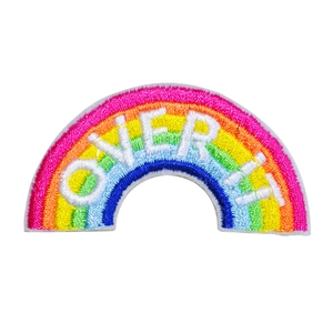 Rainbow embroidery patch with OVER IT text for DIY clothing and accessories decor