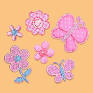 Butterfly Flower Embroidered Patch Polyester Pink Blue Sew On Applique For Clothing Bag DIY Decoration Embroidery Sticker