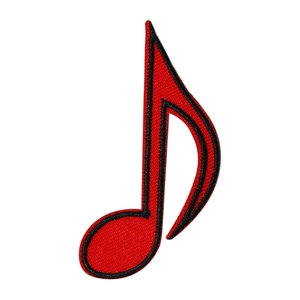 Eighth note music symbol embroidery patch in red and black for DIY clothing decor