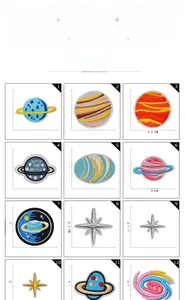 Detailed embroidery patch size specifications for space-themed galaxy planet iron-on appliques