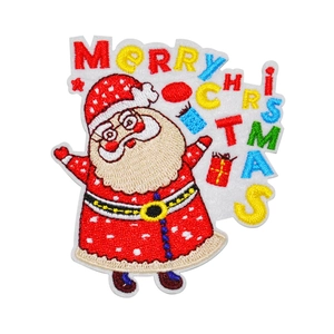 Classic Santa Claus embroidery patch with colorful Merry Christmas text for clothing