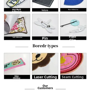 Detail showing various backing options and edge finish types for cat embroidery patches