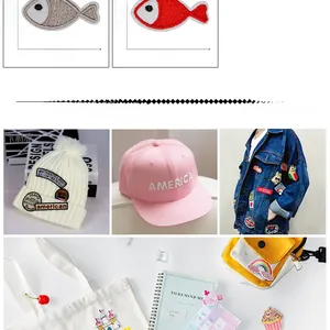 Mini embroidery patches with fish, rainbow and castle patterns, 4.0cm x 2.0cm size detail