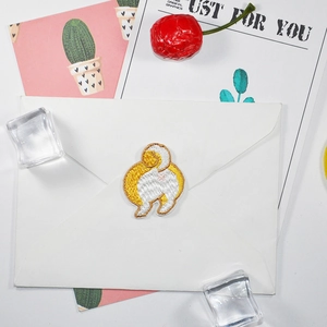 Cute Shiba Inu dog back view embroidery patch on white envelope for DIY clothing