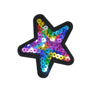 Rainbow sequin star patch for DIY clothing embroidery applique on black felt base