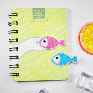 Mini colorful fish embroidery patches in pink and blue for DIY clothing accessories