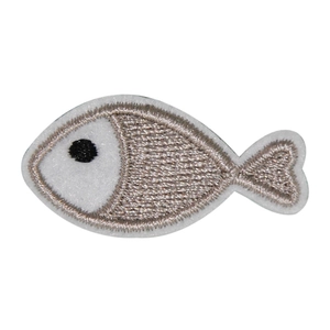 Mini fish shaped embroidery patch with silver metallic threads for DIY clothing accessories