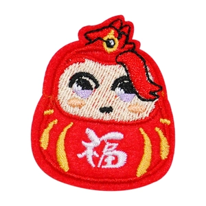 Cartoon tumbler lucky character embroidery patch with golden thread for clothing