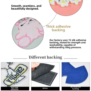 Detailed view of Snoopy embroidery patch backings with iron-on and hook-and-loop options