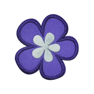 Exquisite purple floral embroidered patch with detailed white center for DIY clothing