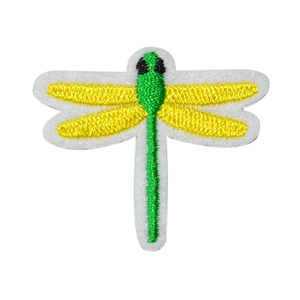 Detailed dragonfly insect embroidery patch with green body and yellow wings for DIY clothing