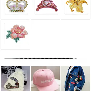 Detailed size guide and lifestyle application for castle sequin embroidery patches