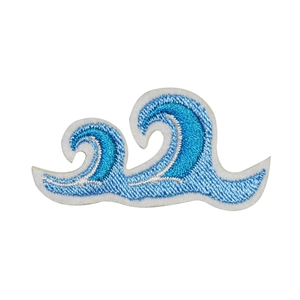 Cartoon sea wave embroidery patch in blue and white for DIY clothing and bag accessories