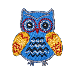 Blue owl embroidered iron on patch with yellow wings for clothing and accessories